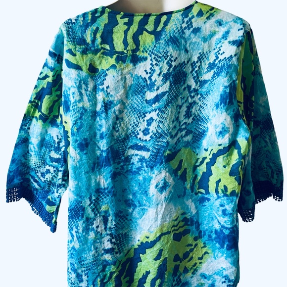 Jones New York Signature Plus 3X Blue Green Crochet Trim Cotton Tunic Top - Picture 6 of 13